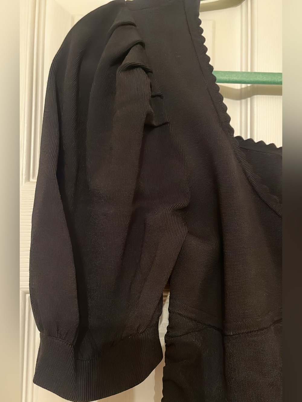 Sandro Black Ruched Puff-Sleeve Mini Dress with Scoop Neck - Picture 3 of 4